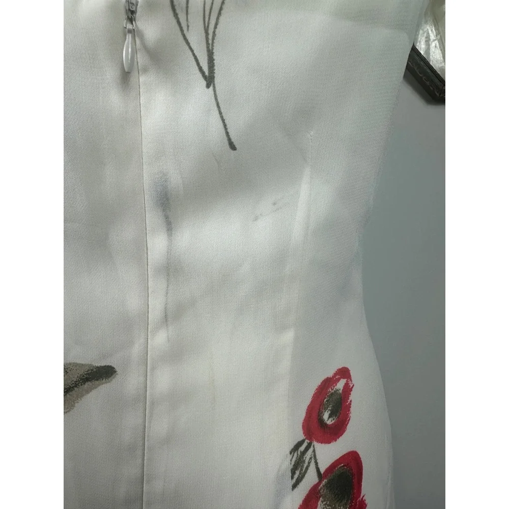 Vintage Y2K White Dress w/ Red Poppy Floral Design & Beaded Straps - SIZE 10‎ - Picture 6 of 8